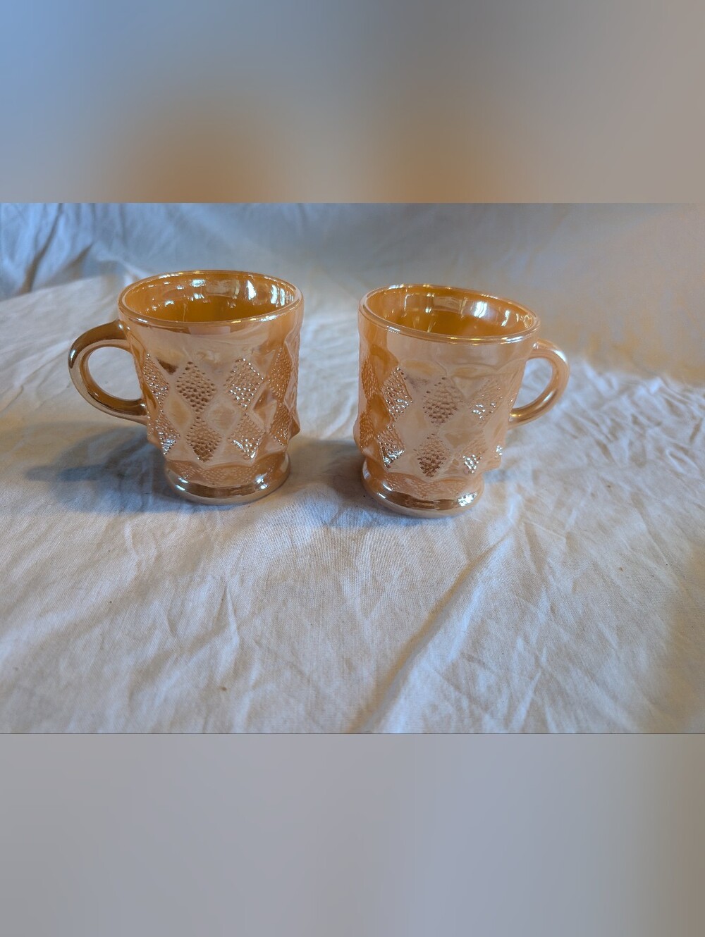 2/30$ Fire King Amber Diamond-Pattern Glass Mugs - Pair